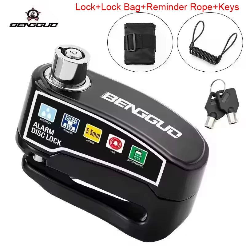 Motorcycle Disc Brake Lock with 110dB Alarm, Waterproof Aluminum Alloy