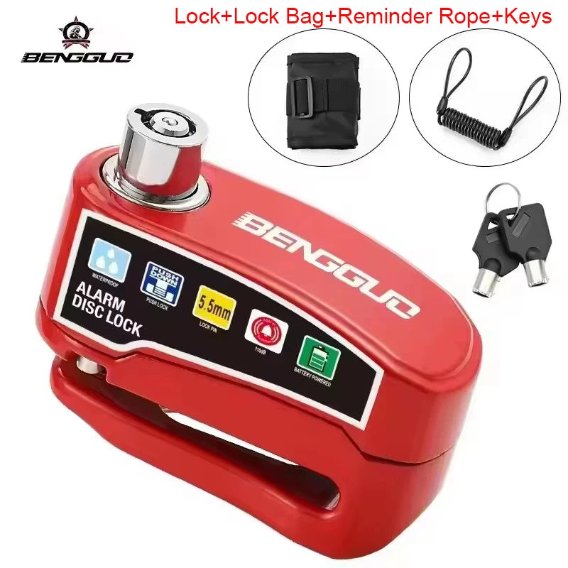 Motorcycle Disc Brake Lock with 110dB Alarm, Waterproof Aluminum Alloy