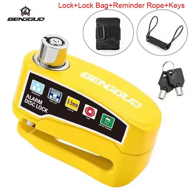 Motorcycle Disc Brake Lock with 110dB Alarm, Waterproof Aluminum Alloy